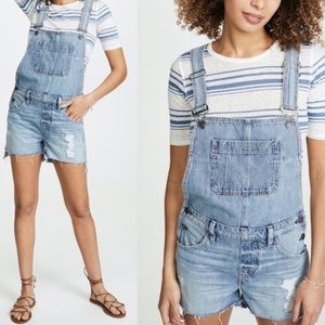 Hudson Jeans Sloane Denim Short Overalls Shortalls Renewal Mid Blue Wash XS NWT